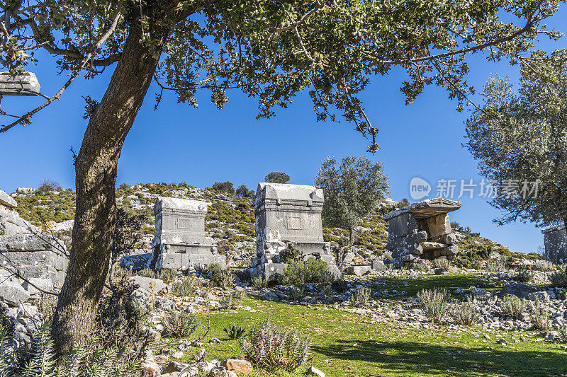 来自Dodurga村的Sidyma古城。Fethiye, Mugla，土耳其。